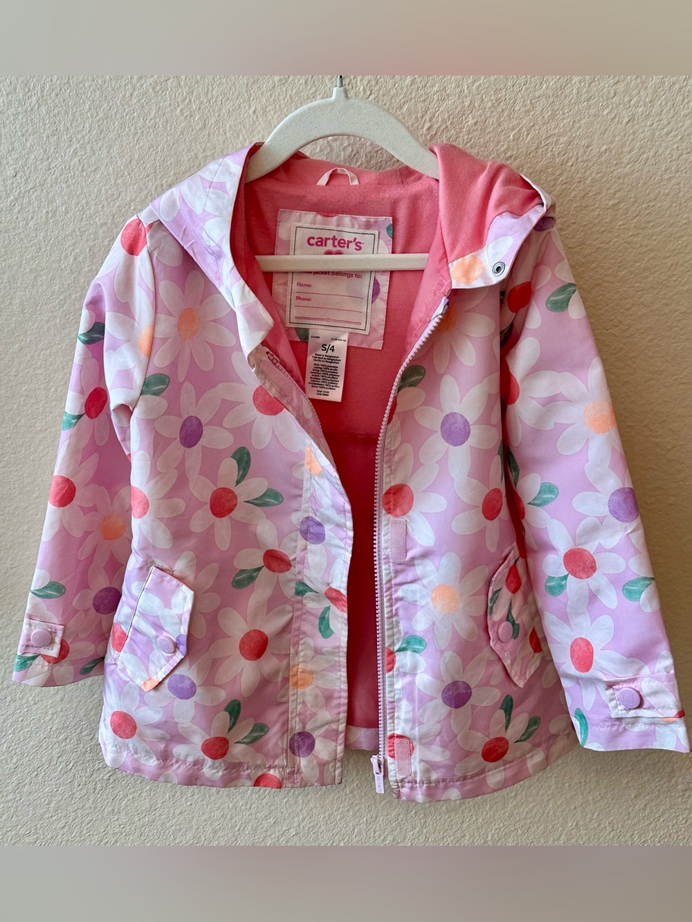 Carter's Pink Floral Hooded Raincoat with Multicolor Daisy Print
